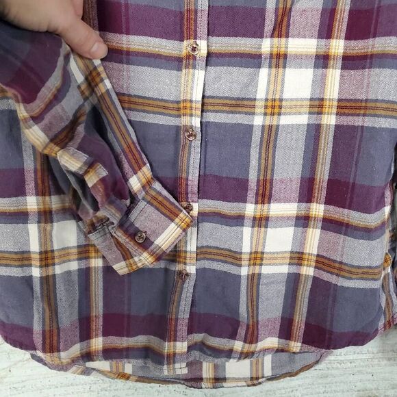 Maurices Small Plaid Button Down Shirt Purple Mustard Gray Long Sleeve Cotton Bl - Picture 3 of 8